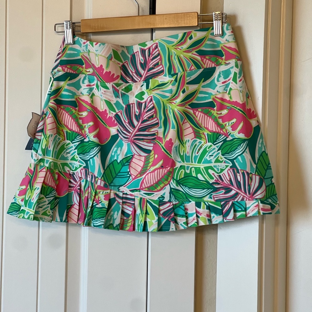 NWT Sigrid Olsen Golf & Tennis Green Tropical Print Ruffle Hem Skirt - Picture 4 of 4